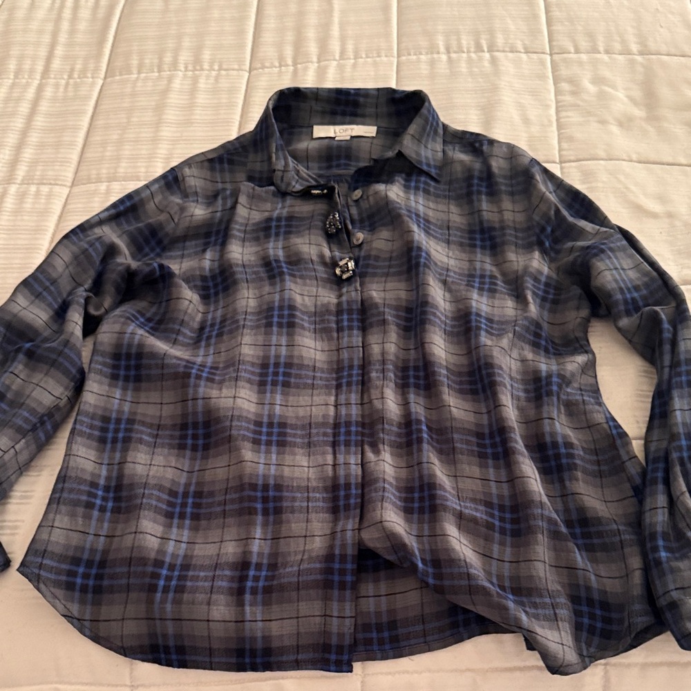 LOFT Navy and Gray Checkered Shirt
